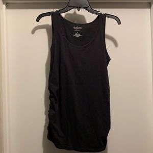 A: glow black, sleeveless maternity top, ruching on the sides